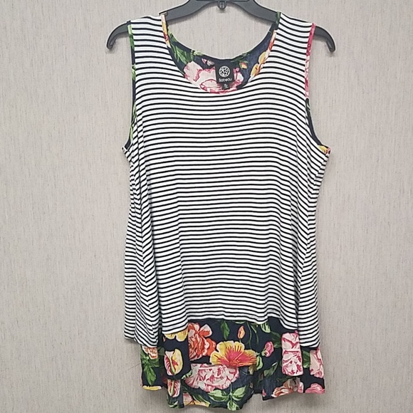 bobeau Tops - Bobeau navy & white stripe floral tank